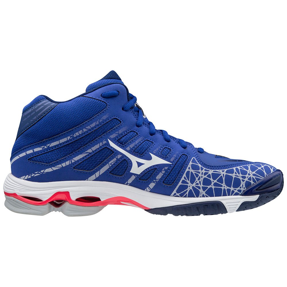 Mizuno Wave Voltage Mid Cut Női Röplabda Cipő Kék/Fehér/Rózsaszín FBA415873